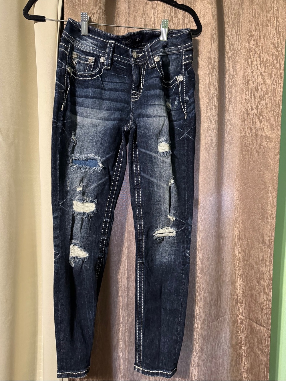 Miss Me Women's Blue Distressed Skinny Jeans Size 25